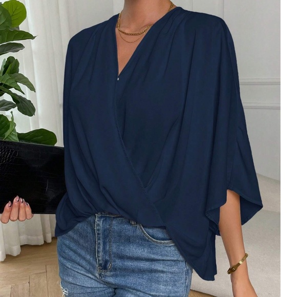 Plus Sold Ruched Batwing Sleeve High Low Blouse - Picture 8 of 9